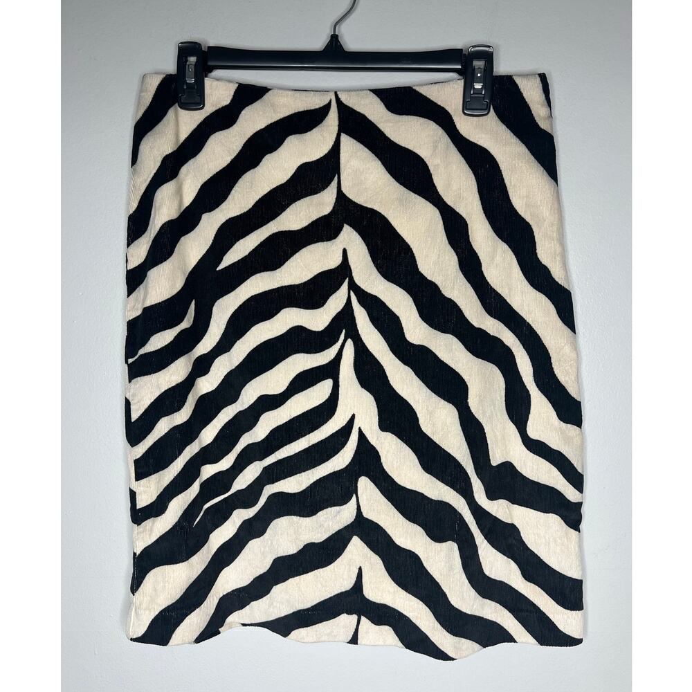 Isaac Mizrahi for Target Skirt Zebra Pencil Corduroy Cream Black Size 10 Stretch